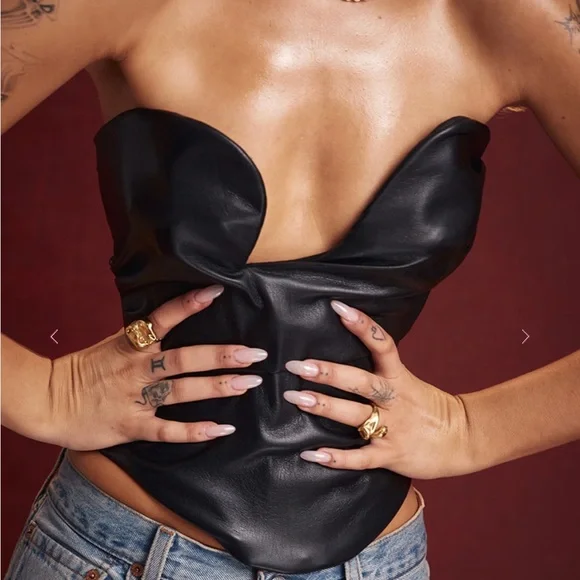 HOUSE OF CB Saffira Black Plunge Vegan Leather Corset. Size Small. New With Tags - Picture 12 of 13